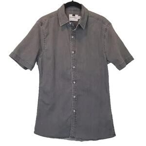 Topman Gray Mens Denim Fitted Short Sleeve Casual Button-down Shirt Size Small‎